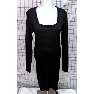 Freshman 1996 ~ Ribbed Knit Midi Long Sleeve Sweater Dress ~ Size Large ~ Black